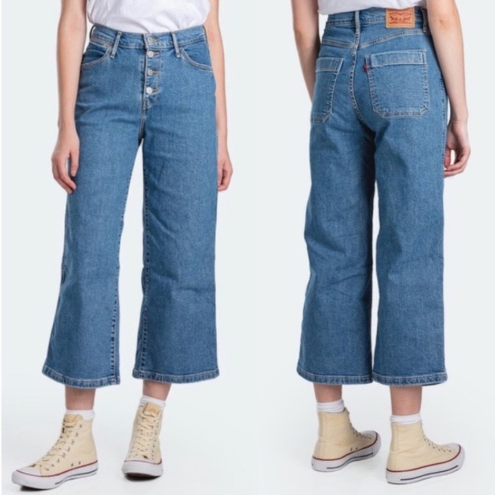 Levi's Mile High Cropped Wide Leg Jeans - 25 - Stone Washed Blue